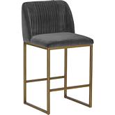 Nevin Counter Stool in Shadow Grey Fabric & Antique Brass